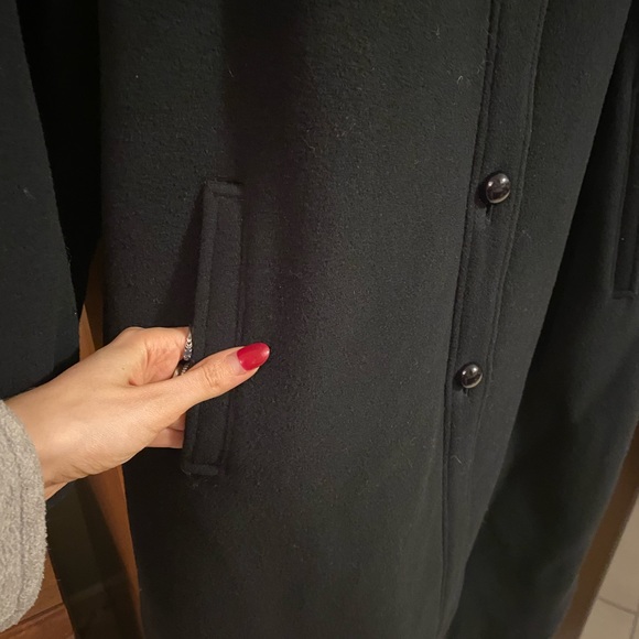 Vintage 70s 80s Fur Wool Pea Trench Coat Long Leather Inserts Button Down Warm - Picture 15 of 16